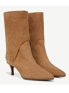 Franco Sarto L-Alberta Mid Shaft Boots Womens 8.5 Tan Pointed Toe Kitten Heel